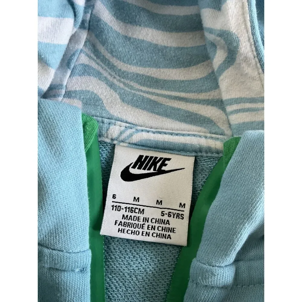 Nike Boys Half Zip Hoodie Size 6 Light Blue Navy Colorblock Swoosh Pullover
